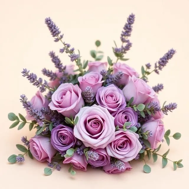 Lavender Dreams: lilac and mauve roses with lavender sprigs and eucalyptus, for flower delivery in Hong Kong Island