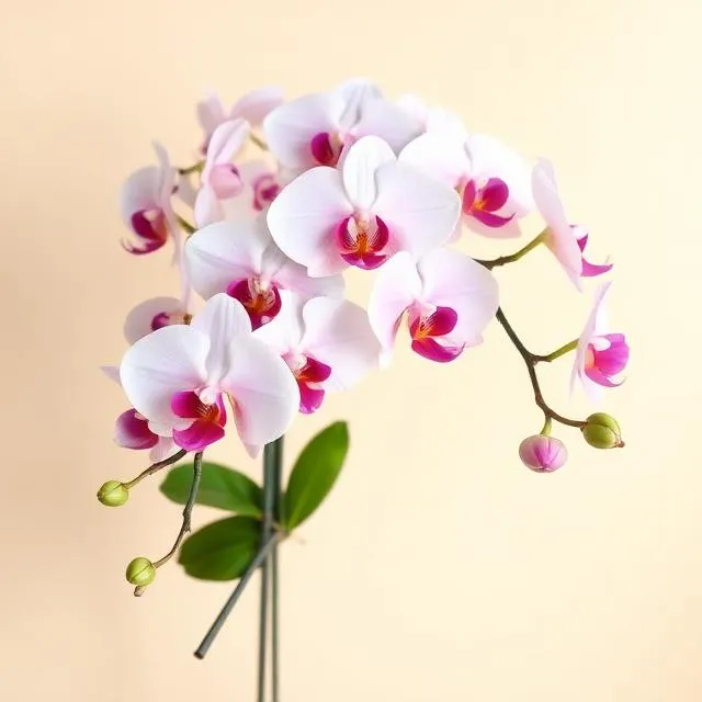 Orchid Beauty by Stellas Florist: white phalaenopsis orchid with magenta centres