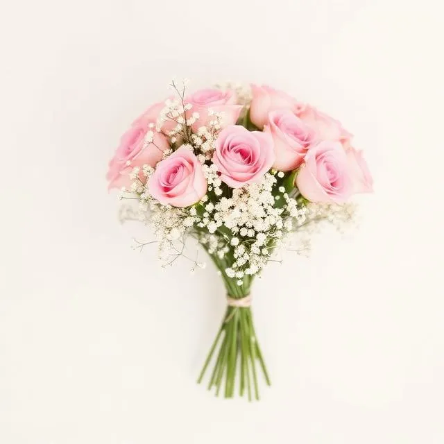 Pink Rose Bouquet by Stellas Florist: soft pink roses and baby's breath, hand-tied with twine