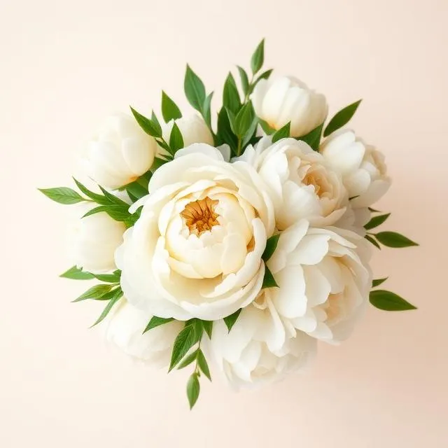 White Peony Elegance by Stellas Florist: lush ivory peonies framed with fresh green leaves